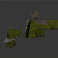 Broken Stone Bridge Structure With Wooden Railings Green Vegetation And Gravel