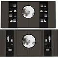 Modern Black Decorative Cabinet With Circular Artwork Panel And Storage Shelves 3d model