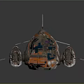 Futuristic Sci Fi Aircraft With Orange White Paint Intricate Patterns And Transparent Green Canopy