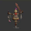 Cartoon Style Tribal Voodoo Doll 3D Model With Gourd Body Red Scarf And Large Knife