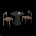 Minimalist Modern Black Round Table With Light Wood Chairs Dining Set 3d model