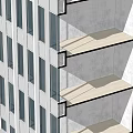 Modern Building Facade Featuring Glass Curtain Wall And Metal Frames For Multi Storey Structure 3d model