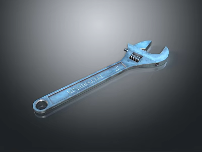 Blue RENSHAW Adjustable Wrench With Metallic Shine On Dark Reflective Surface 3d model