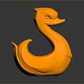 Orange Duck Sculpture With Smooth Curved Shape And Shiny Reflective Surface
