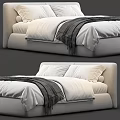 Modern Double Bed With White Sheets Gray Blanket And Minimalist Headboard Design 3d model