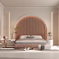 Elegant Modern Bedroom Interior With Tufted Headboard Nightstand Lamp Plant And Rug