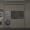 Modern Bathroom Cabinetry with White Storage Units Washer Dryer and Sink