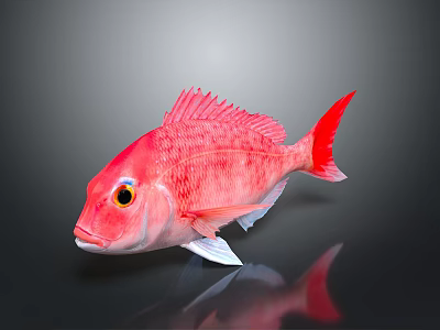 Decorative Red Fish Figurine With Yellow Eyes White Fins And Dark Background For Home Decoration 3d model