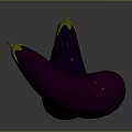 Two Fresh Purple Eggplants With Green Stems On Gray Background