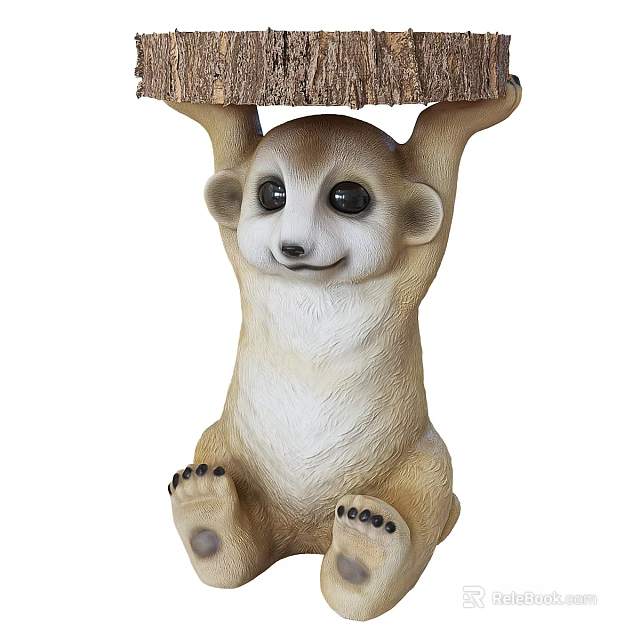 Unique Decorative Dining Table With Standing Meerkat Sculpture Holding Up Tabletop Design 3d model 