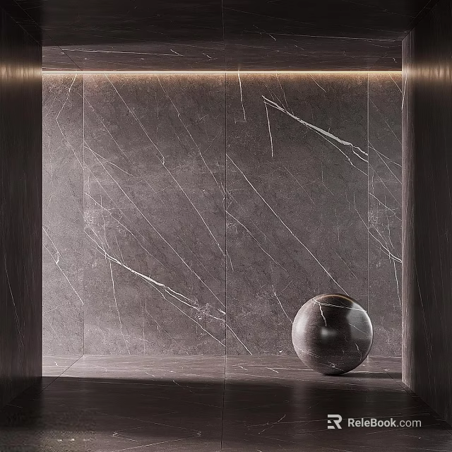 Modern Minimalist Accent Wall Design With Dark Gray Marble Veins And Spherical Decor 3d model 
