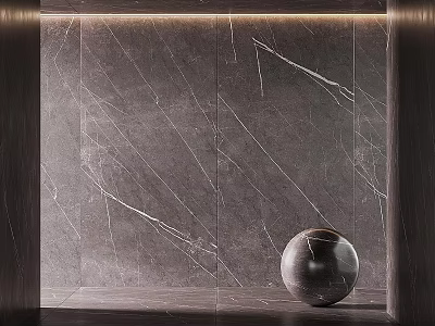 Modern Minimalist Accent Wall Design With Dark Gray Marble Veins And Spherical Decor 3d model