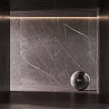 Modern Minimalist Accent Wall Design With Dark Gray Marble Veins And Spherical Decor