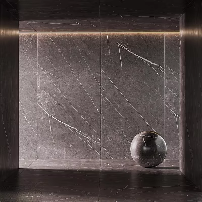 Modern Minimalist Accent Wall Design With Dark Gray Marble Veins And Spherical Decor 3d model