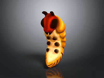 Cartoon Caterpillar Character Design With Yellow Body Black Spots Red Head And Small Antennae 3d model