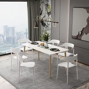 Dining table plastic chair 3d model