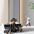 Modern Decorative Ornament Set With Monkey Rabbit Figurines Green Plant Glass Vase And Table Lamp