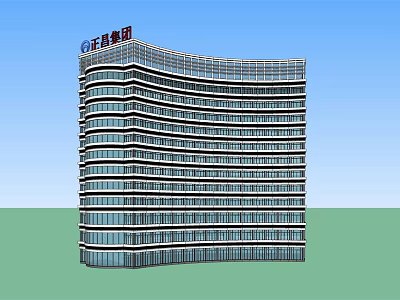 Modern High Rise Office Building With Curved Glass Facade And Corporate Logo 3d model