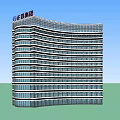 Modern High Rise Office Building With Curved Glass Facade And Corporate Logo