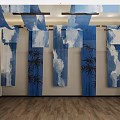 Tie-Dye Batik Fabric Gauze Curtain Partition Exhibition Hall Ceiling Curtain Mesh Cloth Transparent Yarn 3d model