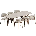 Modern Minimalist Dining Table Set With Oval Table And Six Beige Chairs 3d model