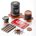Delicious Coffee Drink With Coffee Machine Coffee Cup KitKat Chocolate Beans And Wooden Trays