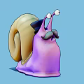 Cute Cartoon Snail With Big Eyes Purple Body Brown Shell Blue Hat And Black Mustache