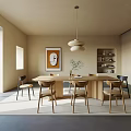 Modern Log Style Dining Table and Chair Cream Style Dining Table and Chair 3d model