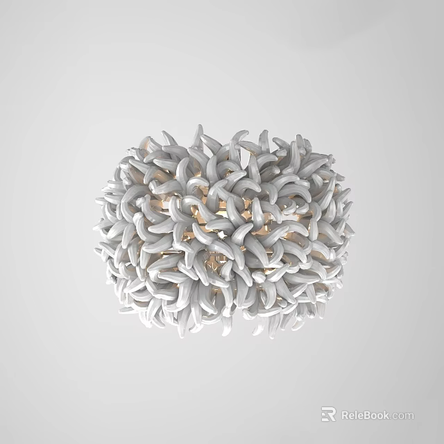 Spherical Wall Lamp with White Curved Leaf Like Structures and Illuminated Center Design 3d model 