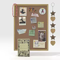 Corkboard Display with Photos Notes Push Pins Decorative Hanging Stars Hearts and Front Decorative Card