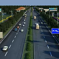 Highway Road Infrastructure With Multiple Lanes Green Belts And Directional Signs