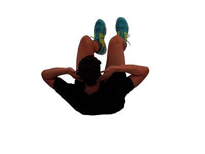 Man in black shirt doing sit ups with blue sneakers on white background 3d model