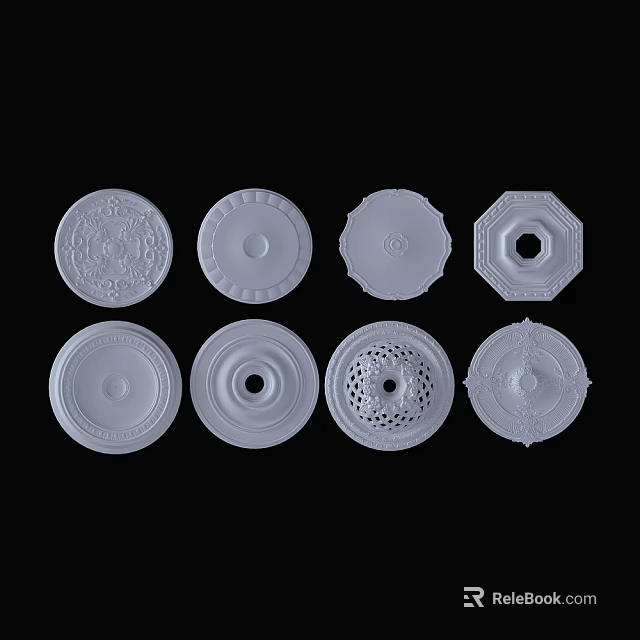 Various Decorative White Ceiling Medallions With Circular Octagonal Shapes And Ornate Patterns 3d model