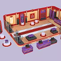 Cartoon Style Indoor Stage Scene With Red Purple Decor Steps And Seats
