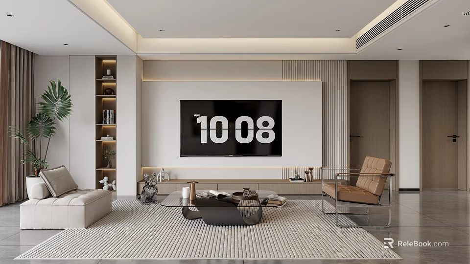 Modern Living Dining Room Interior Design With Sofa TV Coffee Table And Decor 3d model 