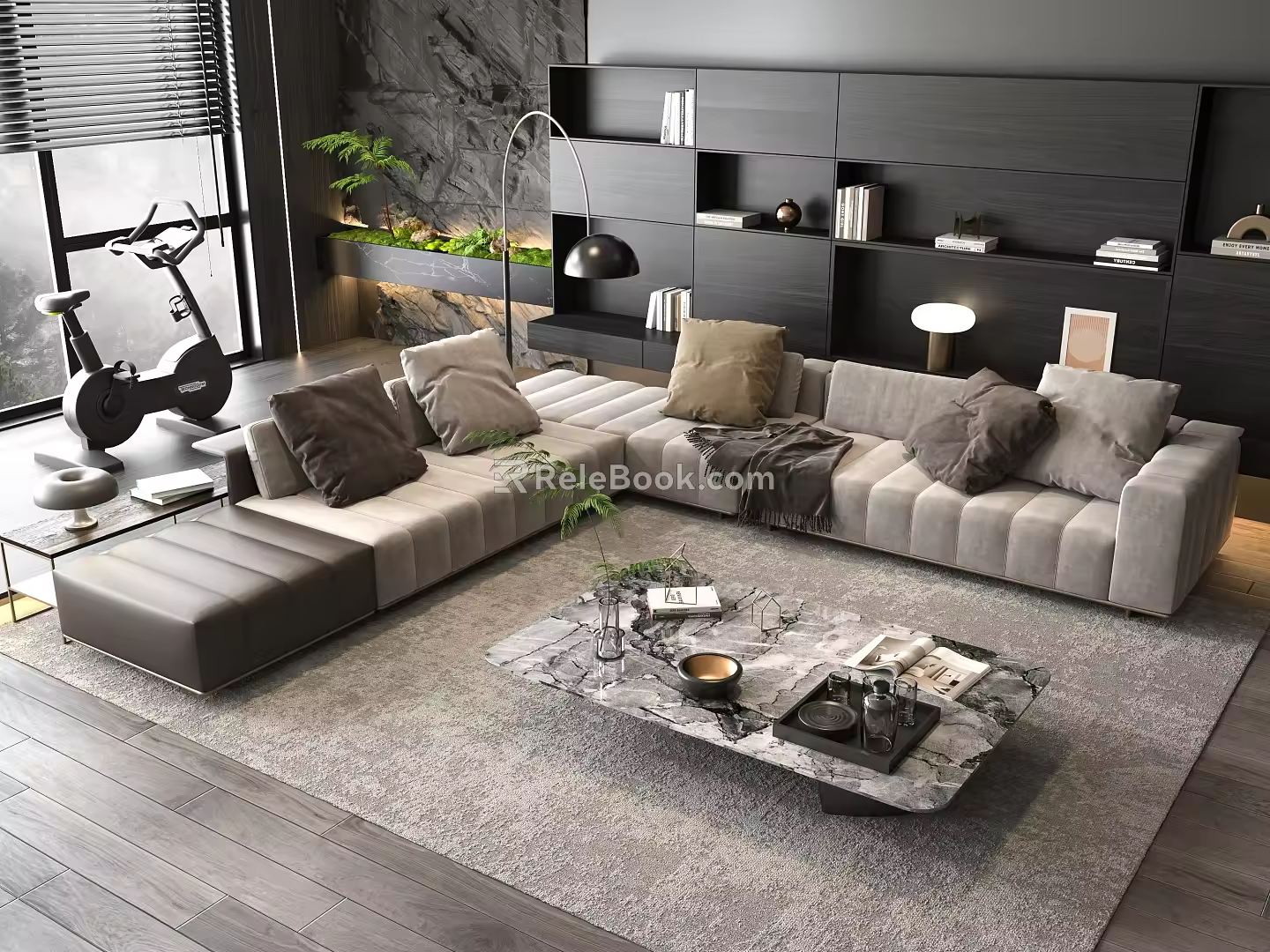 Multi-person corner sofa coffee table 3d model