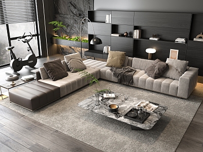 Multi-person corner sofa coffee table model