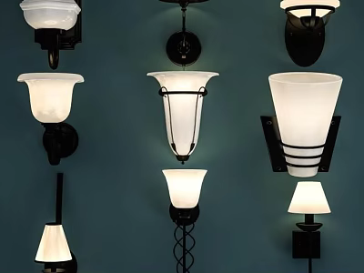 Various Decorative Wall Lamps With Stylish Designs And Glass Shades For Home Lighting 3d model