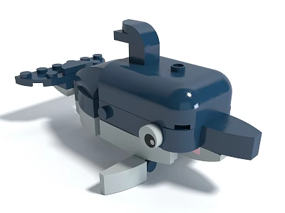 Blue and Gray Building Blocks Whale Figure with Fin and Eye Details 3d model