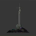 3D Render of Communication Tower With Base Station and Surrounding Equipment on Dark Platform