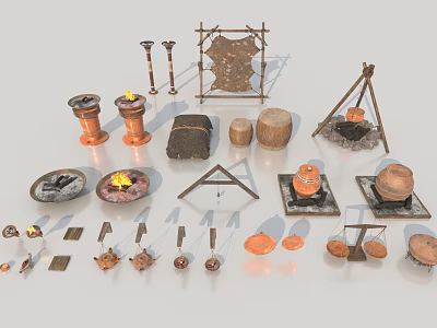 Middle East flame candle Aladdin magic lamp lighting fire animal skin drum rope balance 3d model