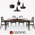 Elegant Wooden Dining Table With Classic Chairs And Black Pendant Lights