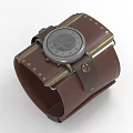 Brown Leather Wristband With Metal Accents And Round Dial Fashion Accessory