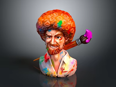 Vibrant Game Movie Character With Colorful Curly Hair Beard Paint Splattered Clothes And Purple Paintbrush 3d model