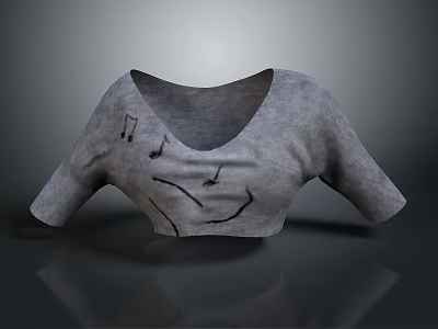 Gray Casual Crop Top Featuring Music Notes And Smiley Face Design 3d model