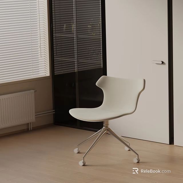 Modern White Office Chair With Ergonomic Design Minimalist Office Interior Metal Base and Comfortable Seat 3d model 