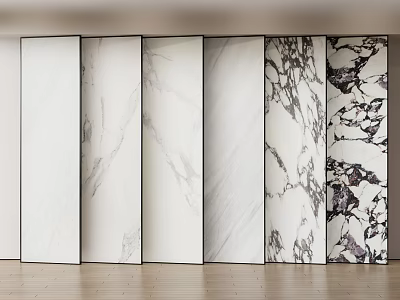 Wooden Floor In Modern Interior With Marble Pattern Room Divider Panels 3d model