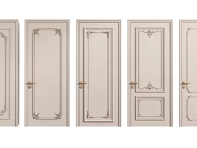 Elegant White Swing Doors With Carved Frames And Metal Handle Design 3d model