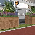 Wooden Flower Planters With Vibrant Purple Pink Flowers For Outdoor Street