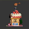 Colorful Sweet Cafe Building With Ice Cream Strawberries Honey Dipper And Blue Ball